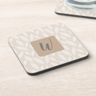 Monogram Tan Botanical Leaves Beverage Coaster