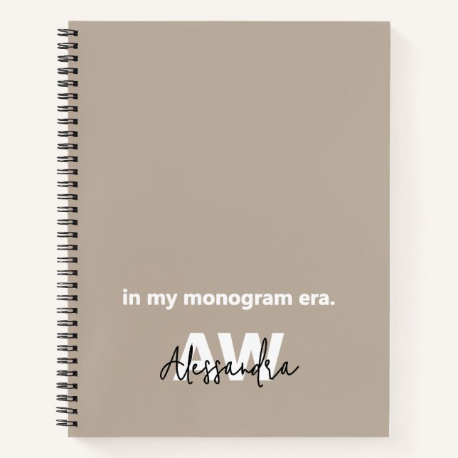Monogram Tan Minimalist White Black Typography  Notebook (Front)