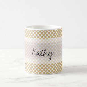 Monogram Tan White Cute Chic Polka Dot Pattern Coffee Mug