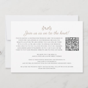 Monogram tan white wedding live stream QR code Announcement