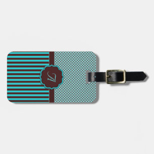 Monogram Tartan, Light Teal and Chocolate Brown Luggage Tag