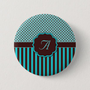 Monogram Tartan, Lt Teal Choc Brown 2 Inch Round Button