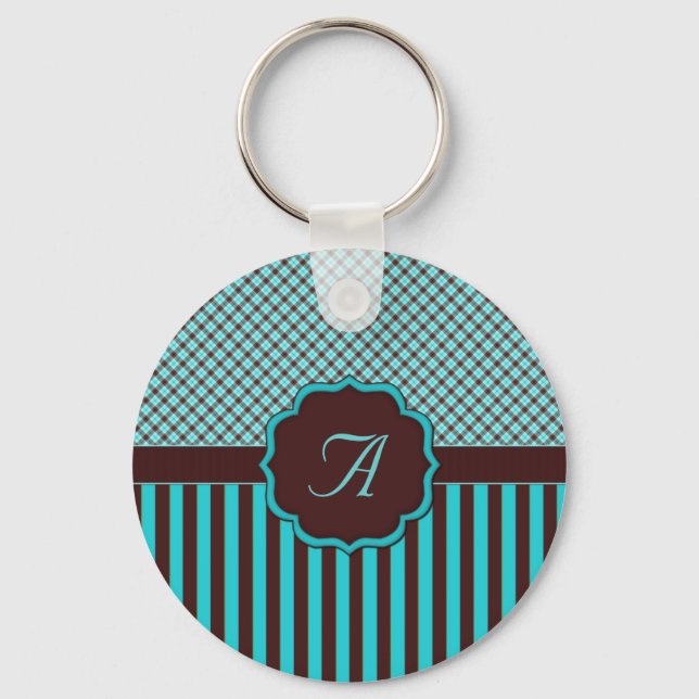 Monogram Tartan, Lt Teal Choc Brown Keychain (Front)