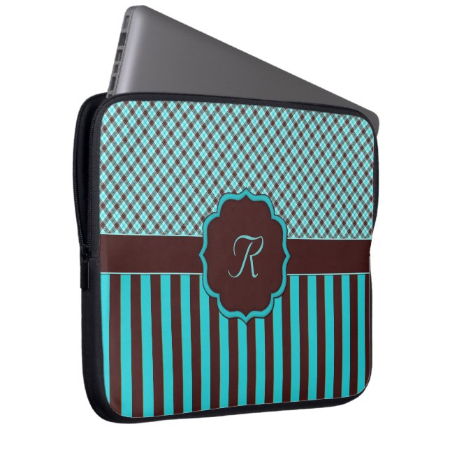 Monogram Tartan Lt Teal-Choc Laptop Sleeve 15" (Front Right)