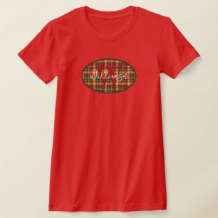 Monogram Tartan Orange Green Plaid Emblem T-Shirt
