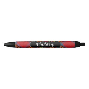Monogram Tartan Plaid Name Writing Black Ink Pen
