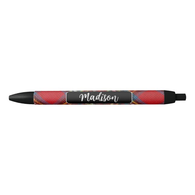 Monogram Tartan Plaid Name Writing Black Ink Pen (Front)