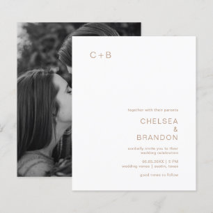 Monogram Taupe Photo Budget Wedding Invitation