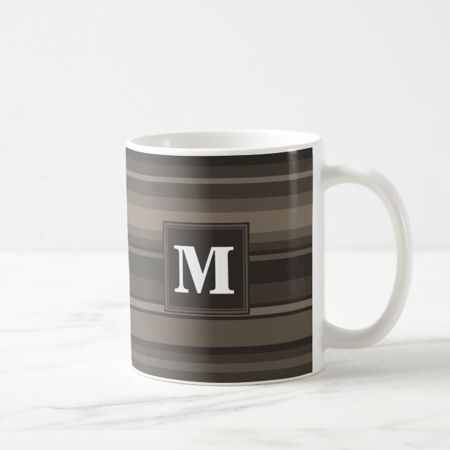 Monogram taupe stripes coffee mug (Right)