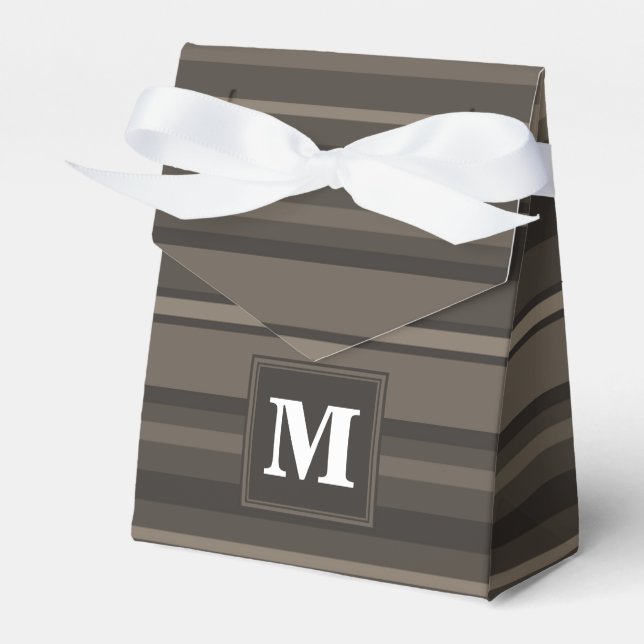 Monogram taupe stripes favor box (Front Side)