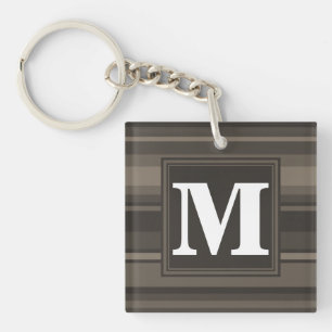 Monogram taupe stripes keychain