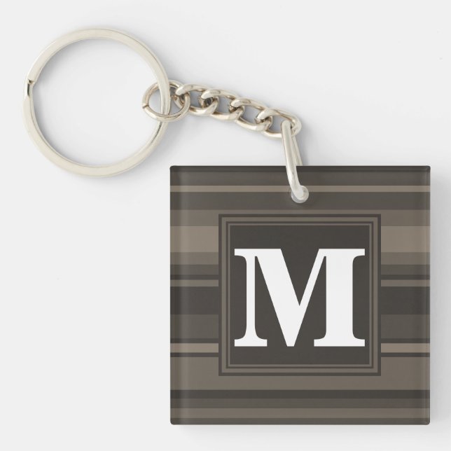 Monogram taupe stripes keychain (Front)