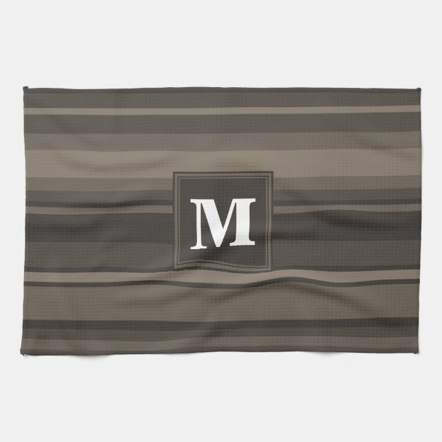Monogram taupe stripes kitchen towel (Horizontal)