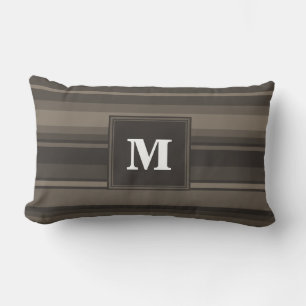 Monogram taupe stripes lumbar pillow