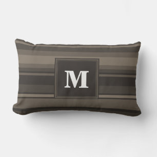 Monogram taupe stripes lumbar pillow