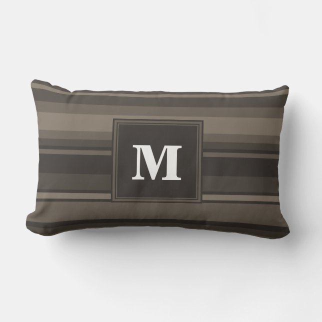 Monogram taupe stripes lumbar pillow (Front)