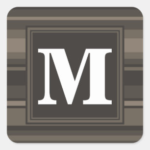 Monogram taupe stripes square sticker