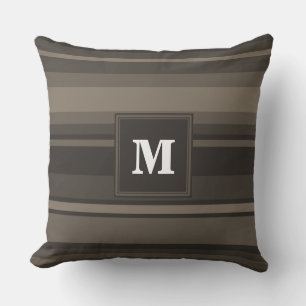 Monogram taupe stripes throw pillow