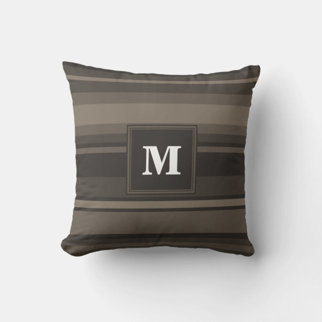 Monogram taupe stripes throw pillow (Front)