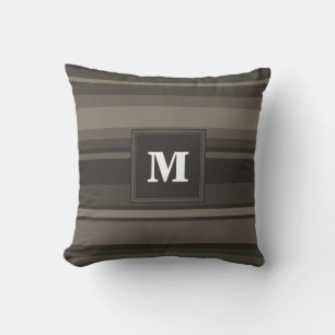 Monogram taupe stripes throw pillow