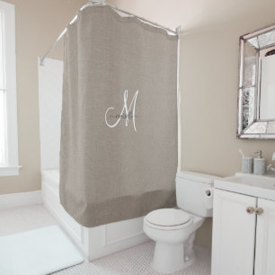 Monogram Taupe White Script Faux Linen 