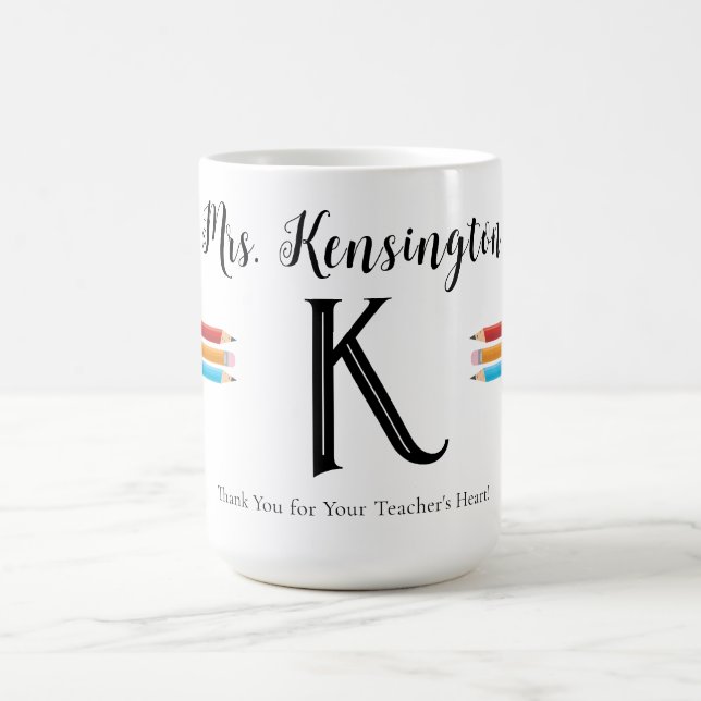 Monogram Teacher Red Blue Yellow Pencils  Coffee Mug (Center)