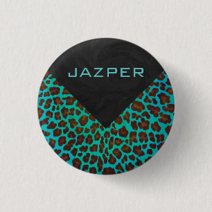 Monogram Teal and Brown Leopard 1 Inch Round Button