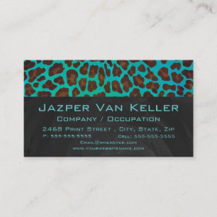 Monogram Teal and Brown Leopard Business Card