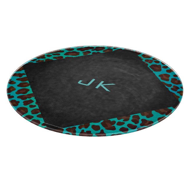 Monogram Teal and Brown Leopard Cutting Board (Corner)