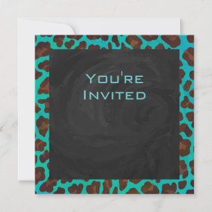 Monogram Teal and Brown Leopard Invitation