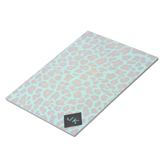 Monogram Teal and Brown Leopard Notepad (Angled)