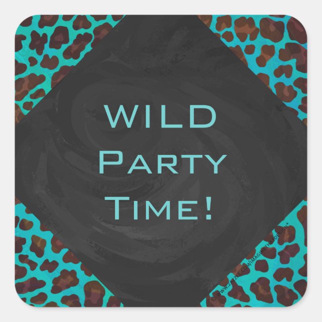 Monogram Teal and Brown Leopard Square Sticker (Front)