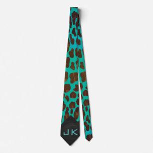Monogram Teal and Brown Leopard Tie