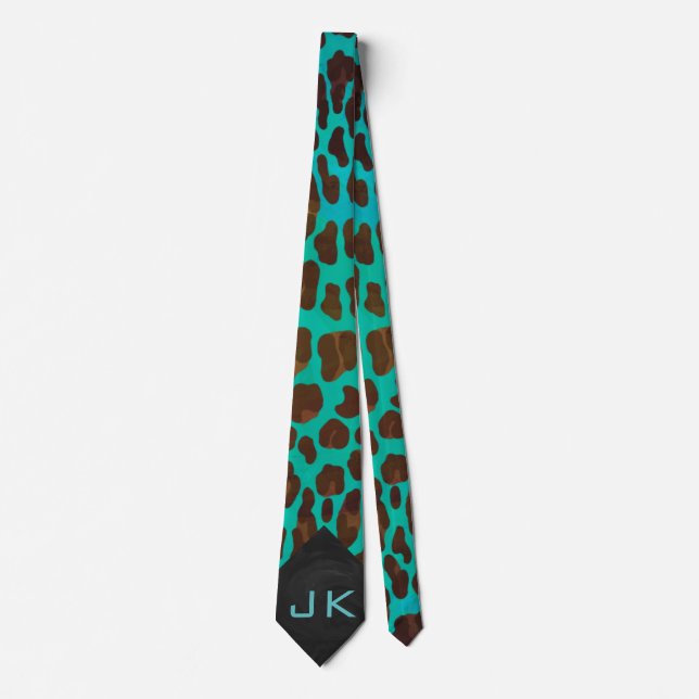 Monogram Teal and Brown Leopard Tie (Front)