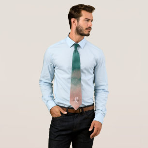 Monogram Teal and Soft Blush Pink Ombre Foil Tie