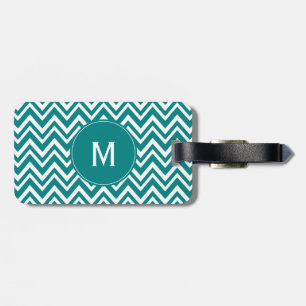 Monogram Teal and White Chevron Pattern Luggage Tag
