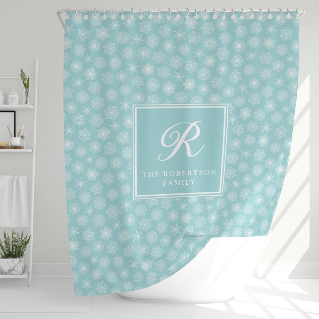 Monogram Teal Aqua Blue Snowflakes Coastal (Creator Uploaded)