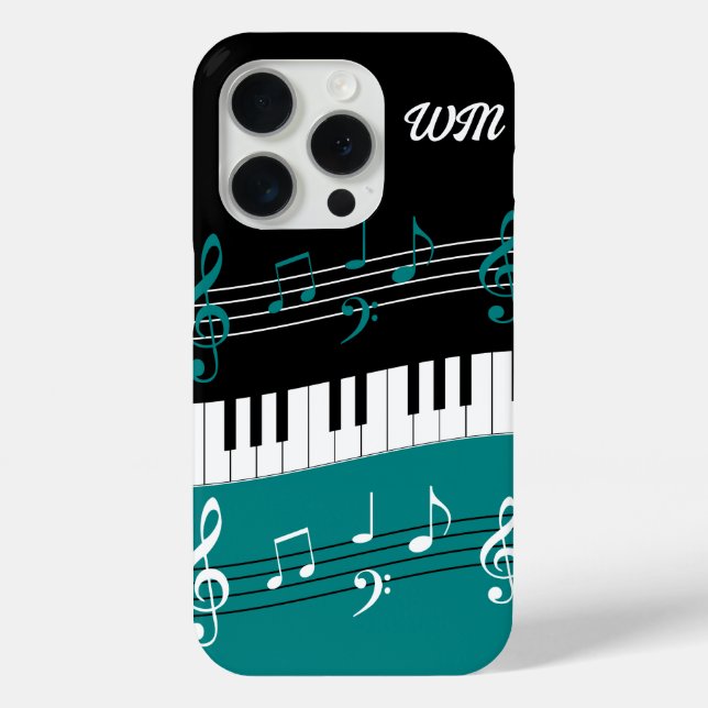 Monogram Teal Black White Piano Keys and Notes Case-Mate iPhone Case (Back)