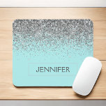 Monogram Teal Blue Silver Glam Glitter Name Mouse Pad<br><div class="desc">Silver and Aqua Blue Teal Faux Glitter Sparkle Elegant and Modern Chic Trendy Luxury Monogrammed Mouse Pad. These monogram - add your own name customized mousepad can be updated with your name.</div>