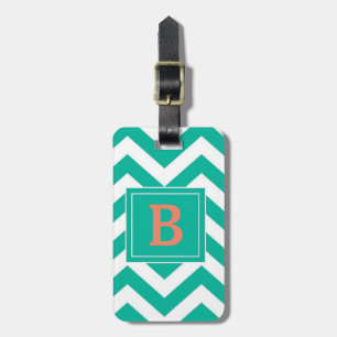 Monogram Teal Chevron Luggage Tag