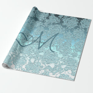 Monogram Teal Green Girly Elegant Floral Pattern Wrapping Paper
