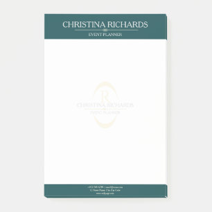 Monogram Teal Modern Elegant Business Post-it Notes