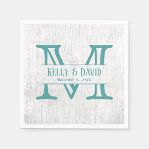 Monogram Teal Rustic Barn Wood Elegant Wedding Napkin