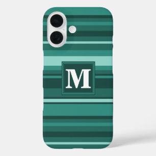 Monogram teal stripes iPhone 16 case