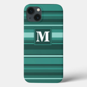 Monogram teal stripes Case-Mate iPhone case