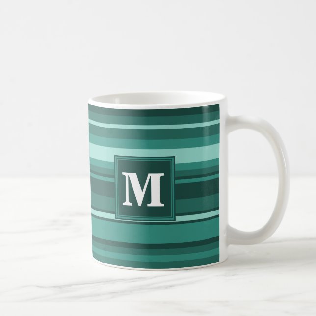 Monogram teal stripes coffee mug (Right)