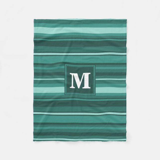 Monogram teal stripes fleece blanket (Front)