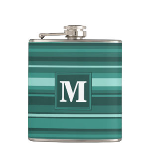 Monogram teal stripes hip flask