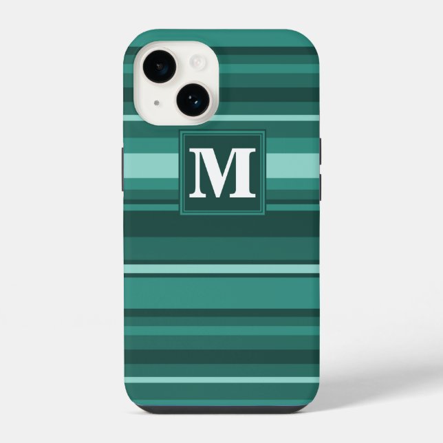 Monogram teal stripes iPhone case (Back)