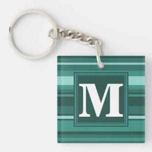 Monogram teal stripes keychain